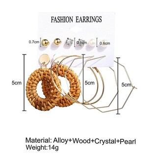 Foto 3 | Pendientes Huoguo Diseño De Madera De Acetato Acrílico Con Forma De Perla Bohemia - Venta Internacional.
