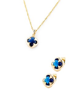Foto 1 | Arete Y Collar Forma De Trébol De Cuatro Hojas Tono Azul