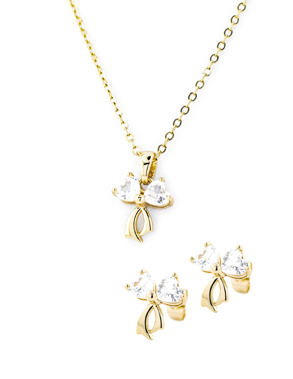 Aretes Y Collar De Diseño De Moño Minimalista The Golden Store Chapa De Oro 18k