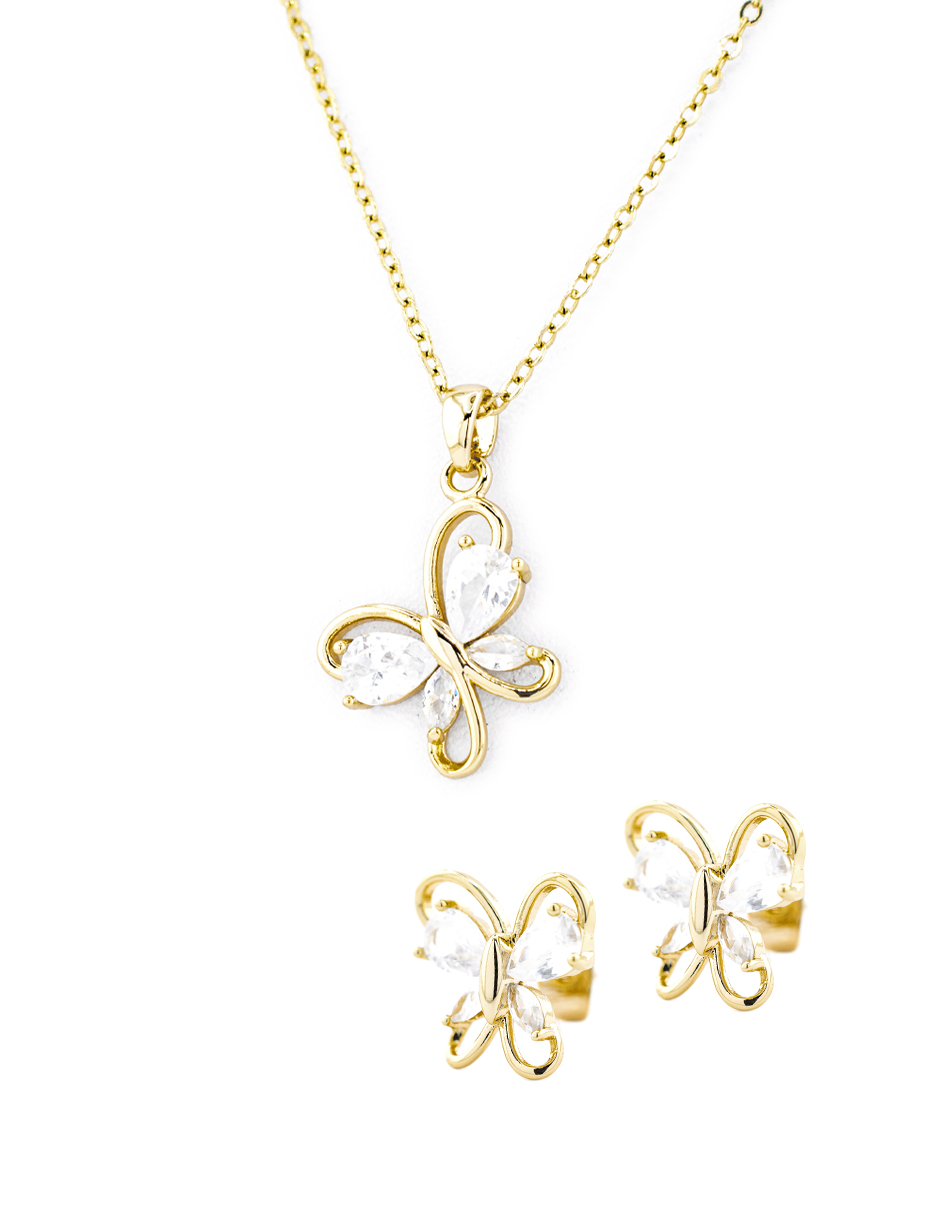 Collar Y Arete Con Diseño De Mariposa The Golden Store Chapa De Oro 18k