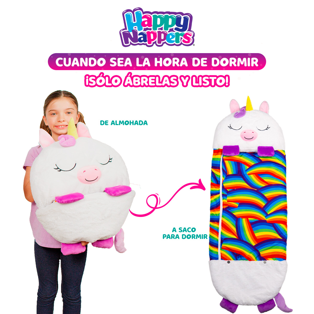 Foto 3 pulgar | Almohada/Bolsa de Dormir para Niños Tv Ofertas Happy Nappers Unicornio color Blanco con Rosa con Cierre