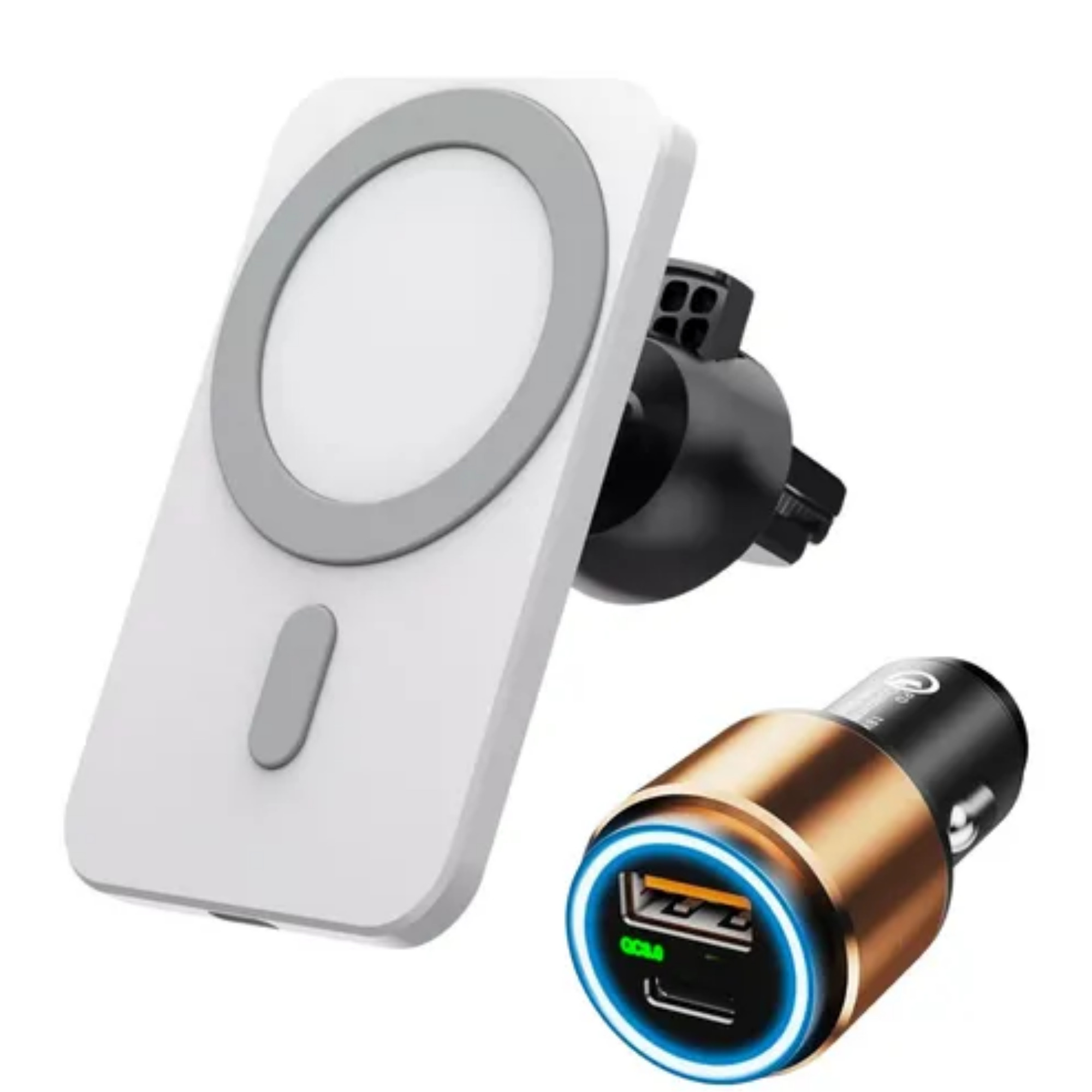 Soporte Cargador + Adaptador Auto Coche Para Iphone Magsafe Color Blanco
