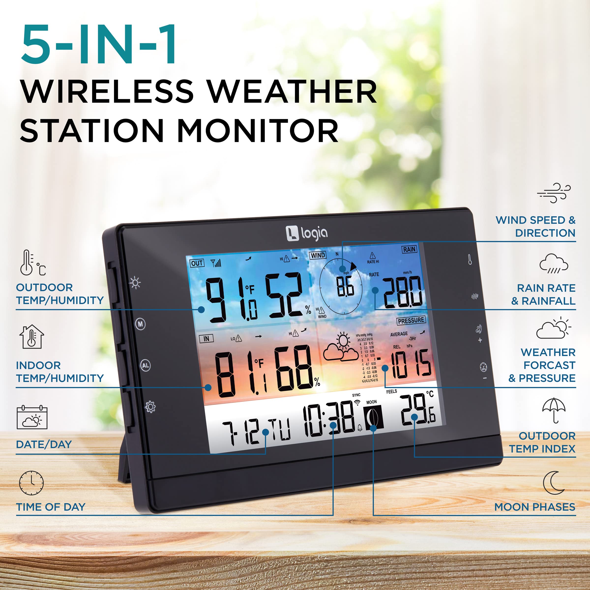 Foto 3 pulgar | Estación Meteorológica Logia Inalámbrica 5 En 1 Con Wi-fi Y Sensor Solar - Venta Internacional.
