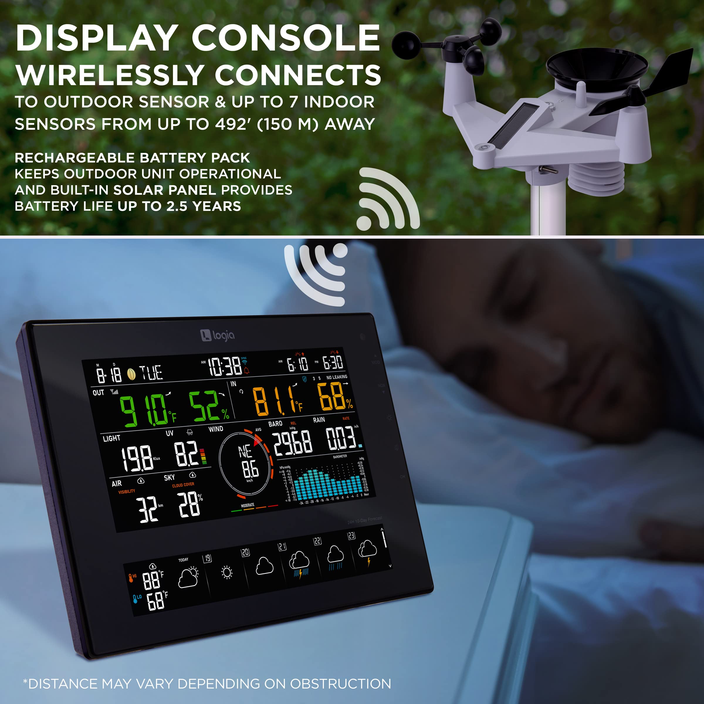 Foto 6 pulgar | Estación Meteorológica Logia, 7 En 1, Wi-fi Inalámbrica Con Pantalla De 8 Pulgadas - Venta Internacional.