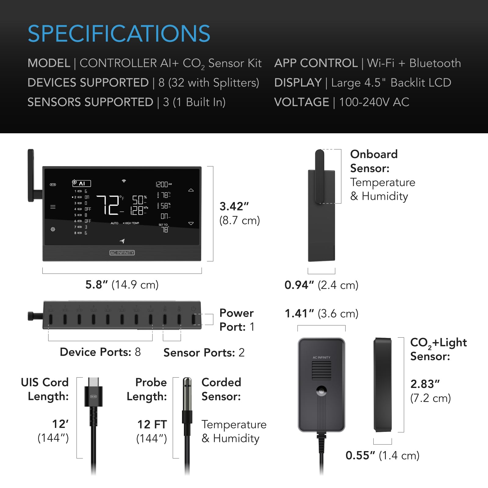 Foto 7 | Controlador Ac Infinity Ai+ Con Sensor De Co2 Para Jardines Y Tiendas De Campaña - Venta Internacional.
