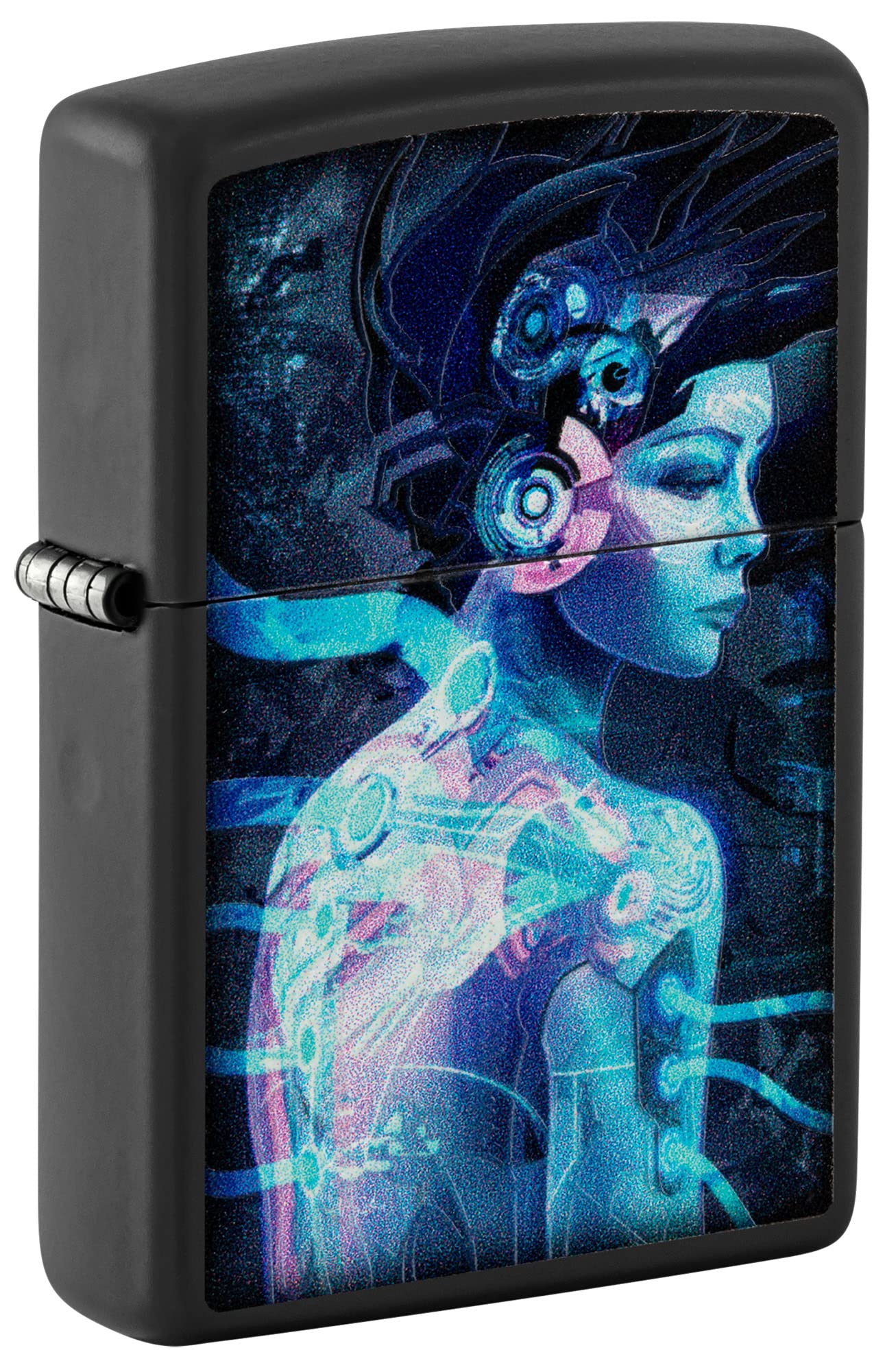 Mechero De Bolsillo Zippo Black Light Cyber Woman, Negro Mate - Venta Internacional.