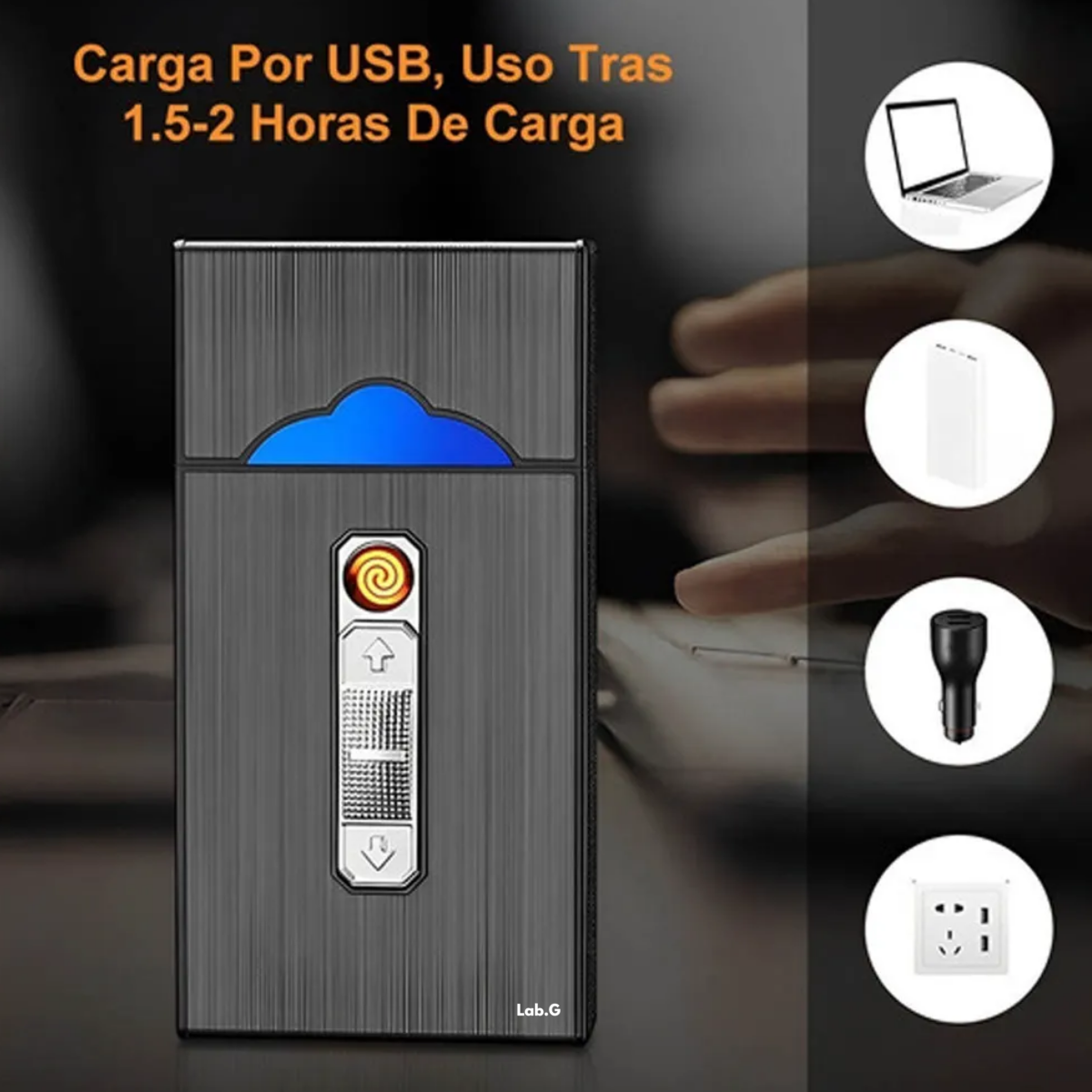 Foto 2 | Cigarrera Con Encendedor Electrónico Usb Arco Plasma 2 Es 1 Lab.g Negro