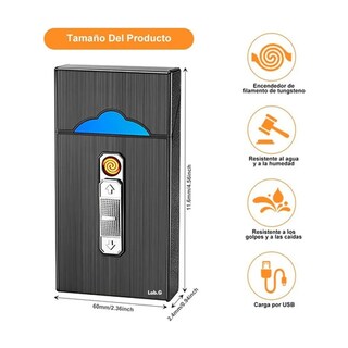 Foto 3 | Cigarrera Con Encendedor Electrónico Usb Arco Plasma 2 Es 1 Lab.g Negro