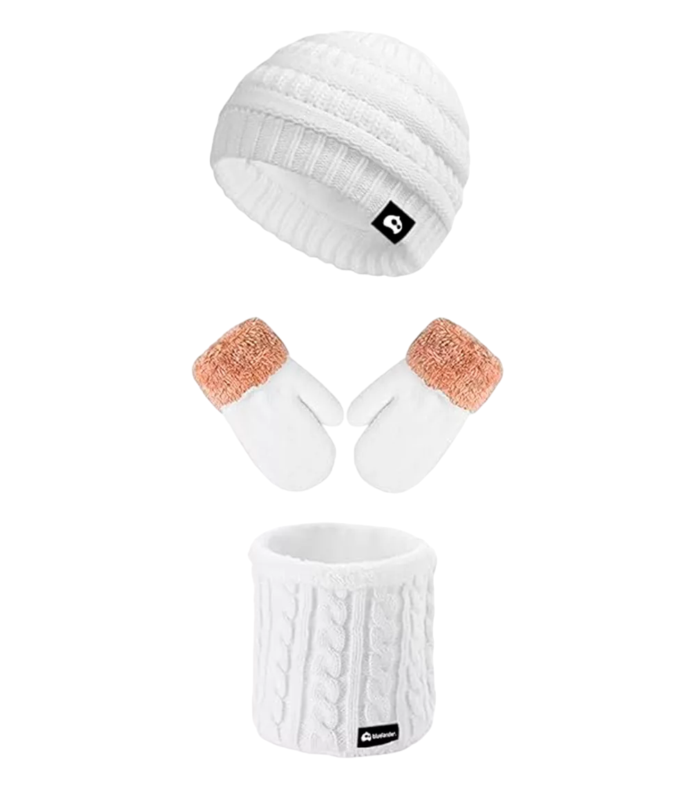 Foto 2 pulgar | Gorro con Bufanda y Guantes Blanco para Niño
