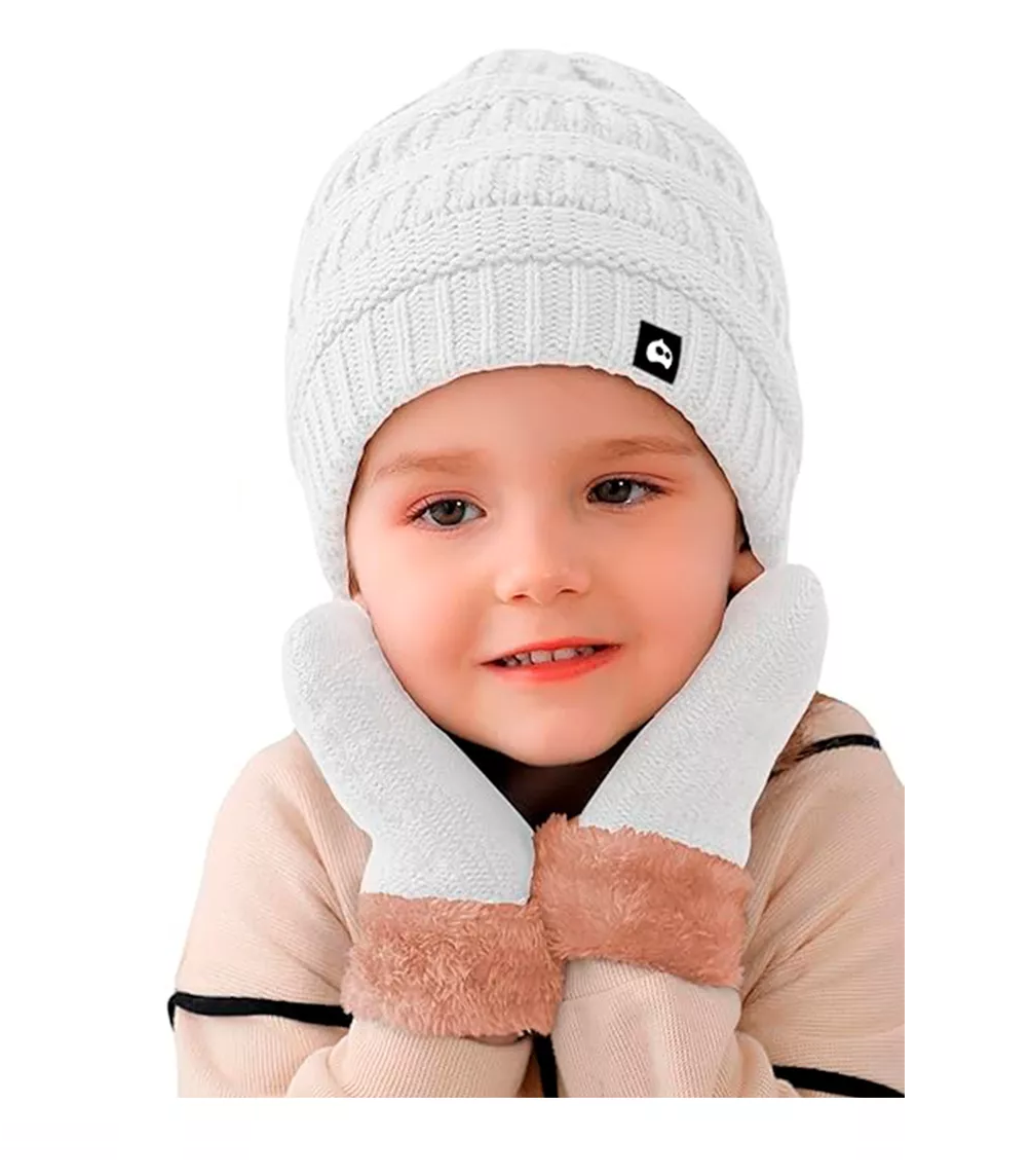 Foto 3 pulgar | Gorro con Bufanda y Guantes Blanco para Niño