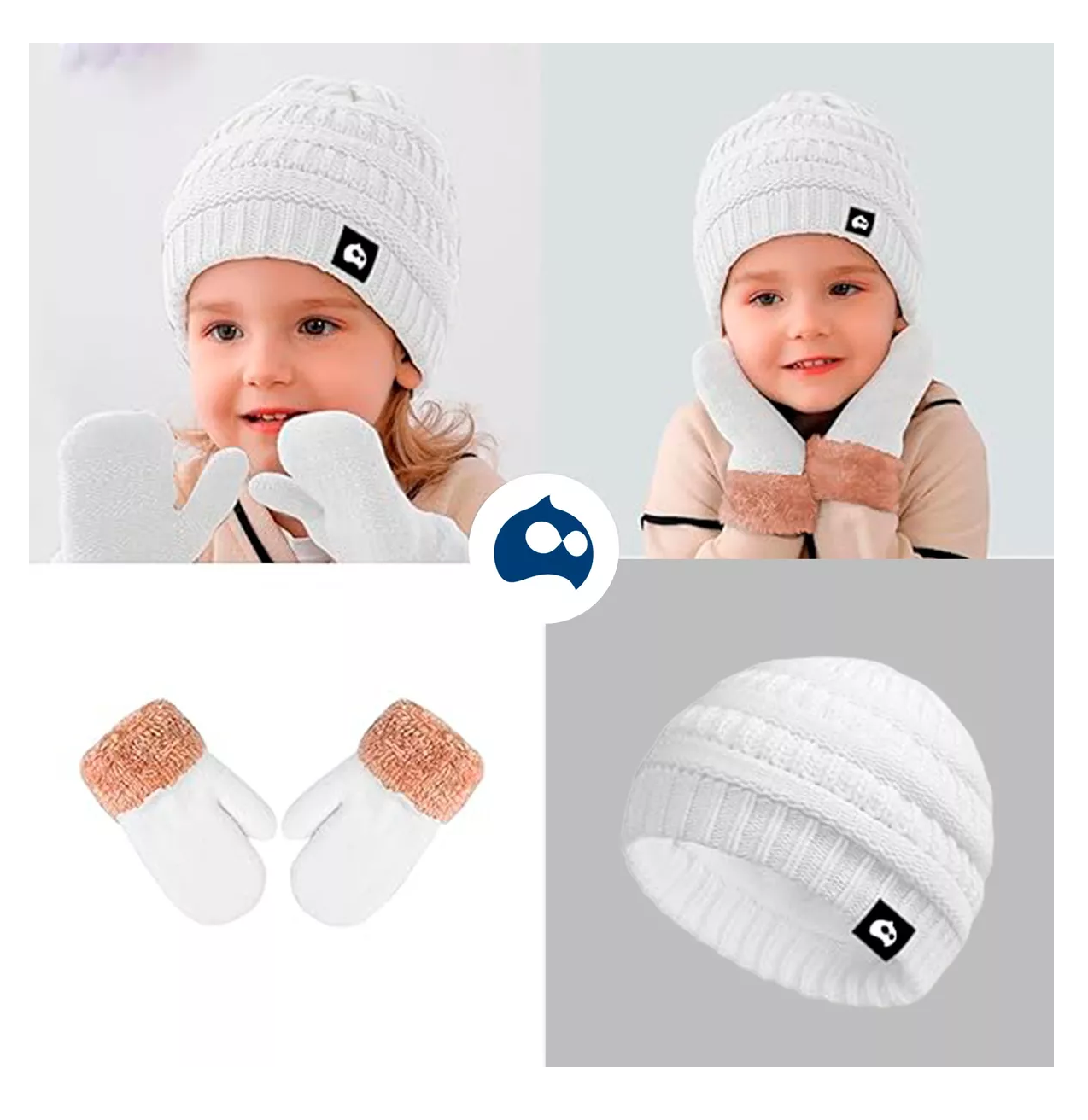 Foto 5 pulgar | Gorro con Bufanda y Guantes Blanco para Niño