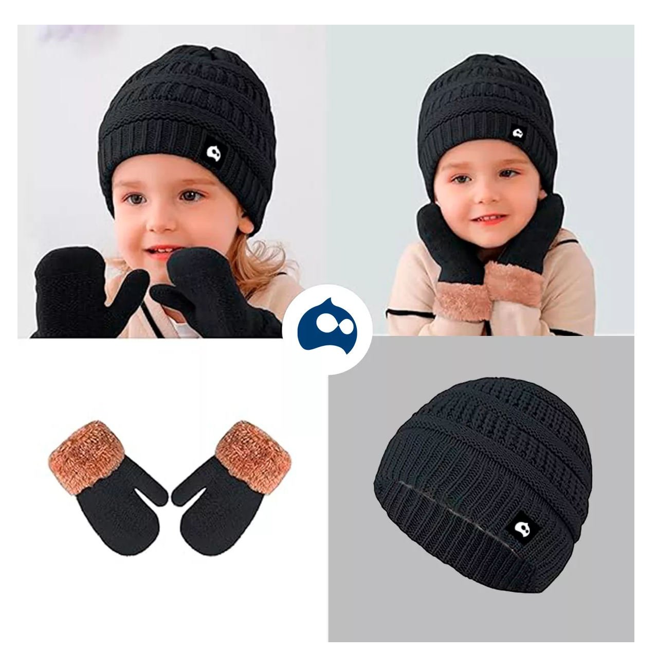 Foto 3 pulgar | Gorro con Bufanda y Guantes Negro para Niño