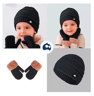 Foto 2 | Gorro con Bufanda y Guantes Negro para Niño