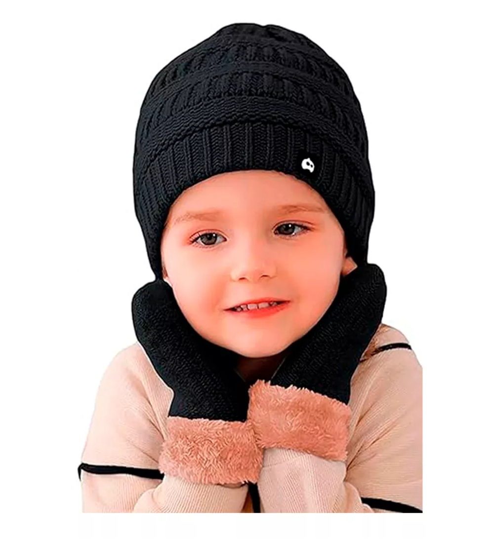 Foto 6 pulgar | Gorro con Bufanda y Guantes Negro para Niño
