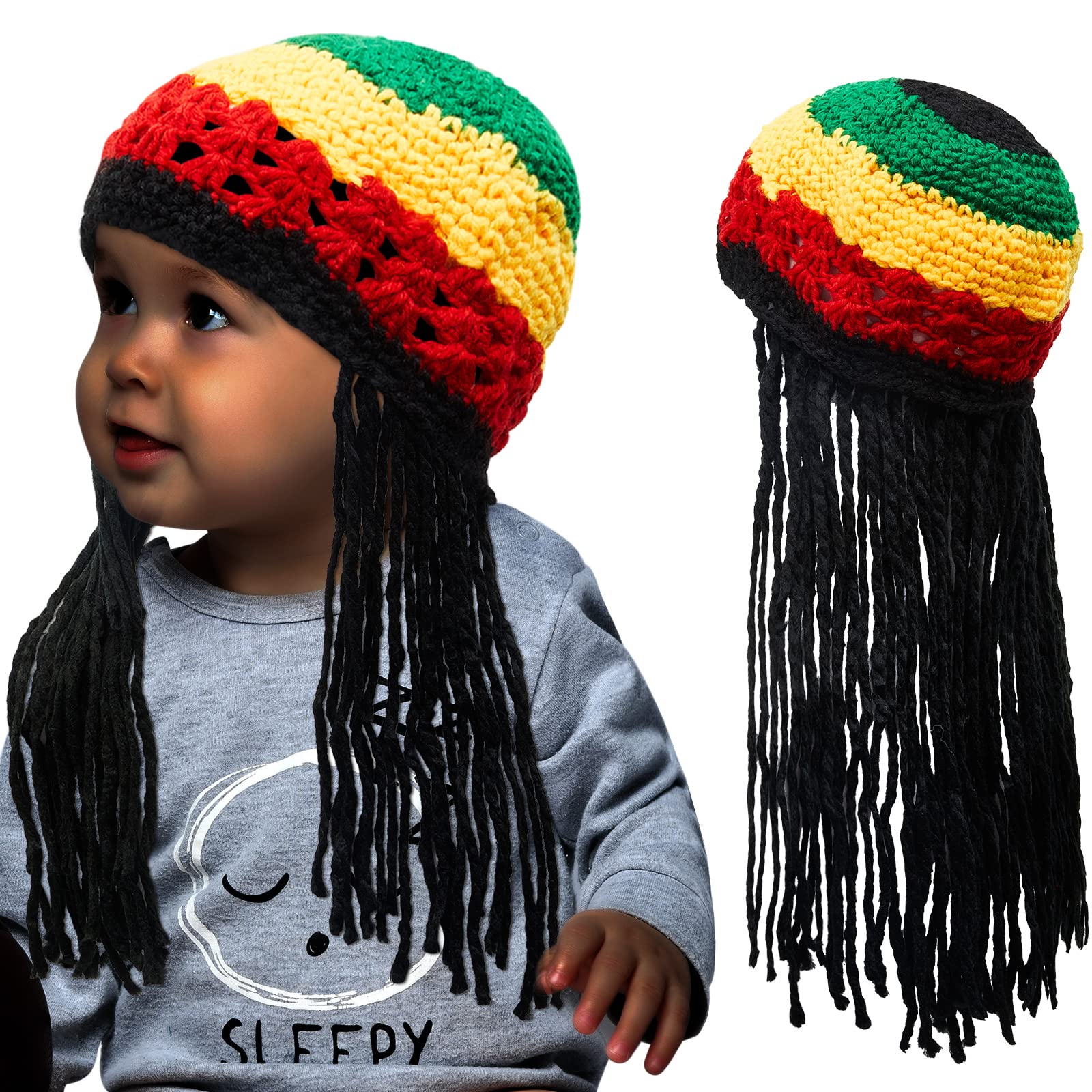 Foto 2 pulgar | Gorro De Disfraz Geyoga Rasta Con Pelo Largo Negro Para Niños - Venta Internacional.