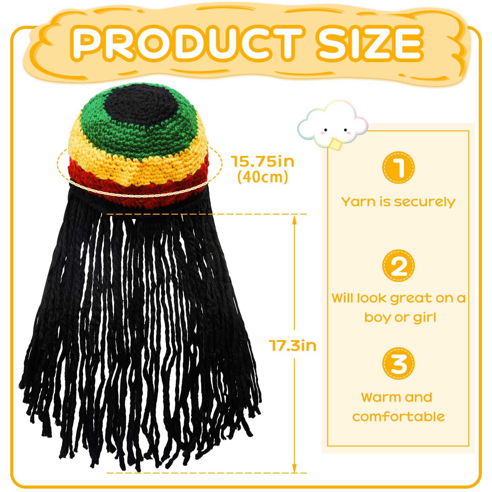 Foto 2 | Gorro De Disfraz Geyoga Rasta Con Pelo Largo Negro Para Niños - Venta Internacional.