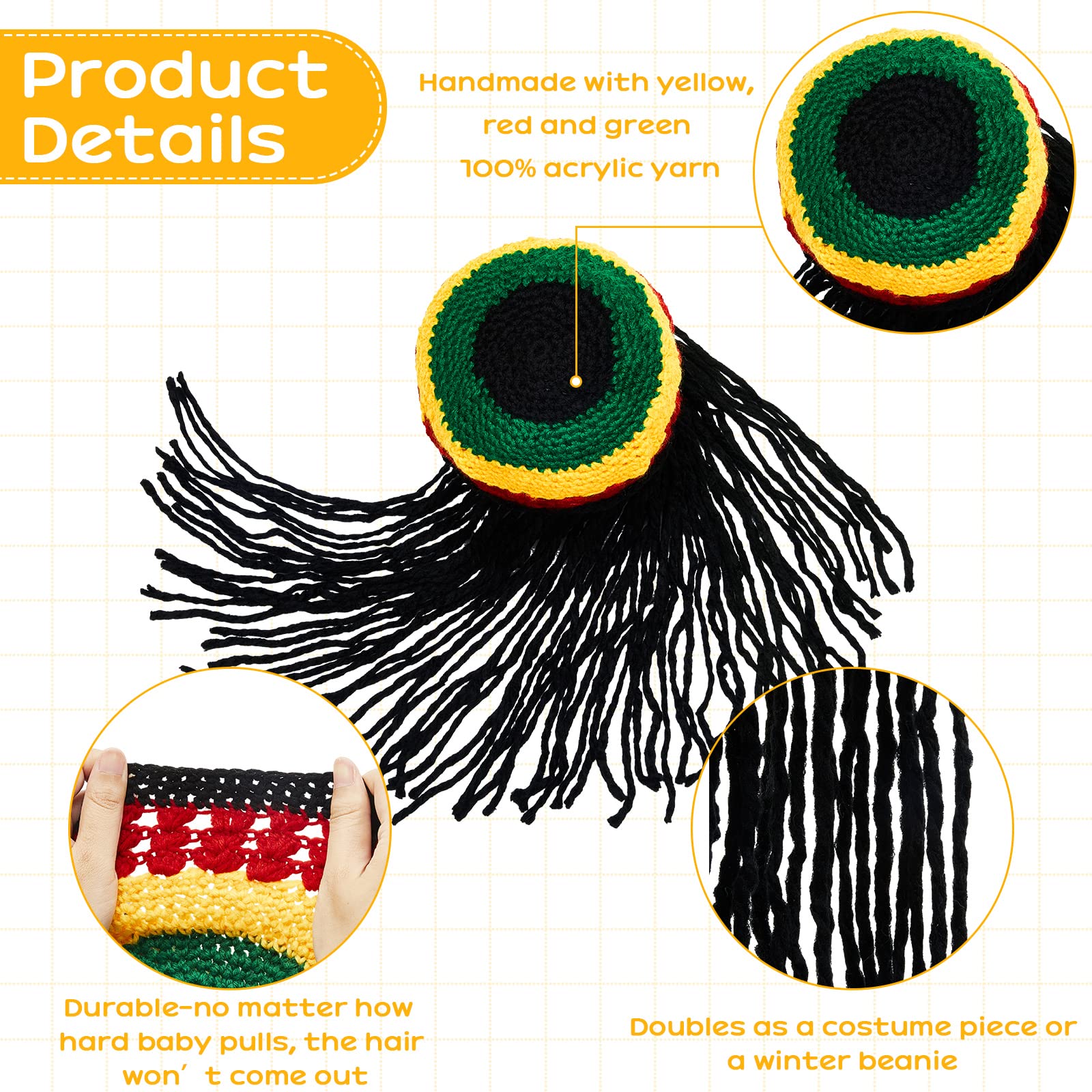 Foto 4 pulgar | Gorro De Disfraz Geyoga Rasta Con Pelo Largo Negro Para Niños - Venta Internacional.