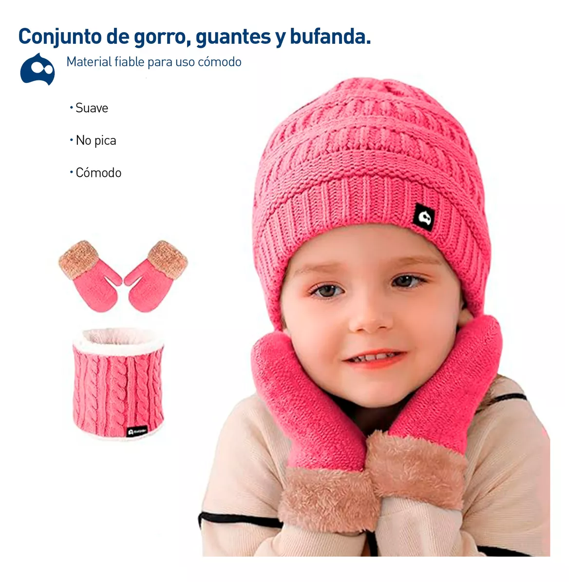 Foto 3 pulgar | Gorro con Bufanda y Guantes Bluelander Rosa para Niña