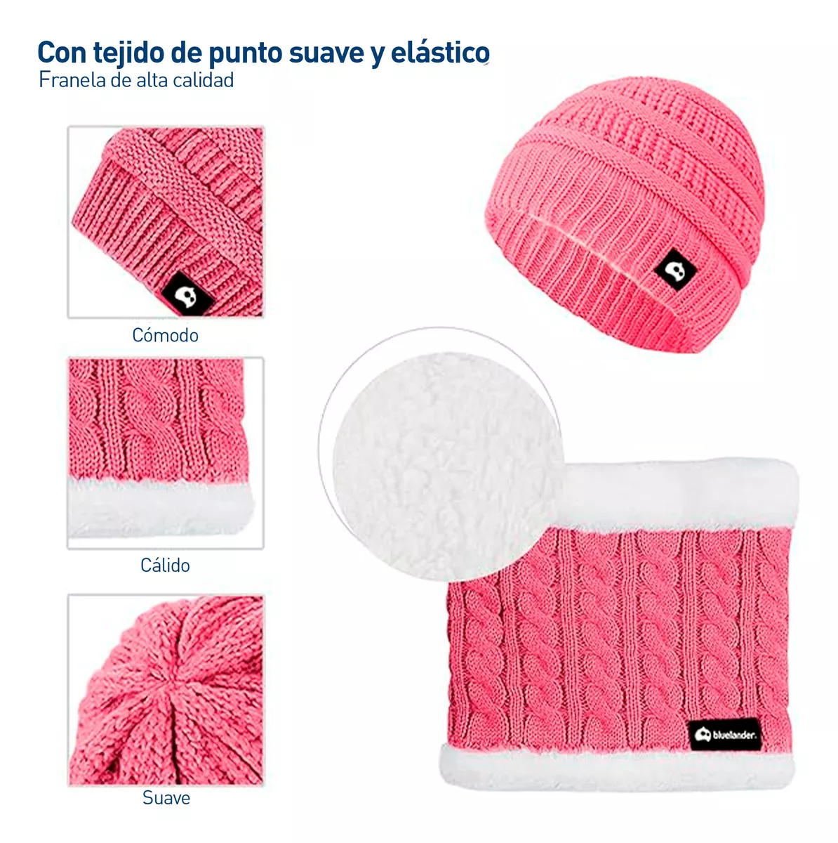 Foto 5 pulgar | Gorro con Bufanda y Guantes Bluelander Rosa para Niña