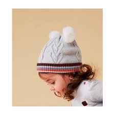 Foto 4 | Gorro Gris Doble Pompon Para Niña Boboli