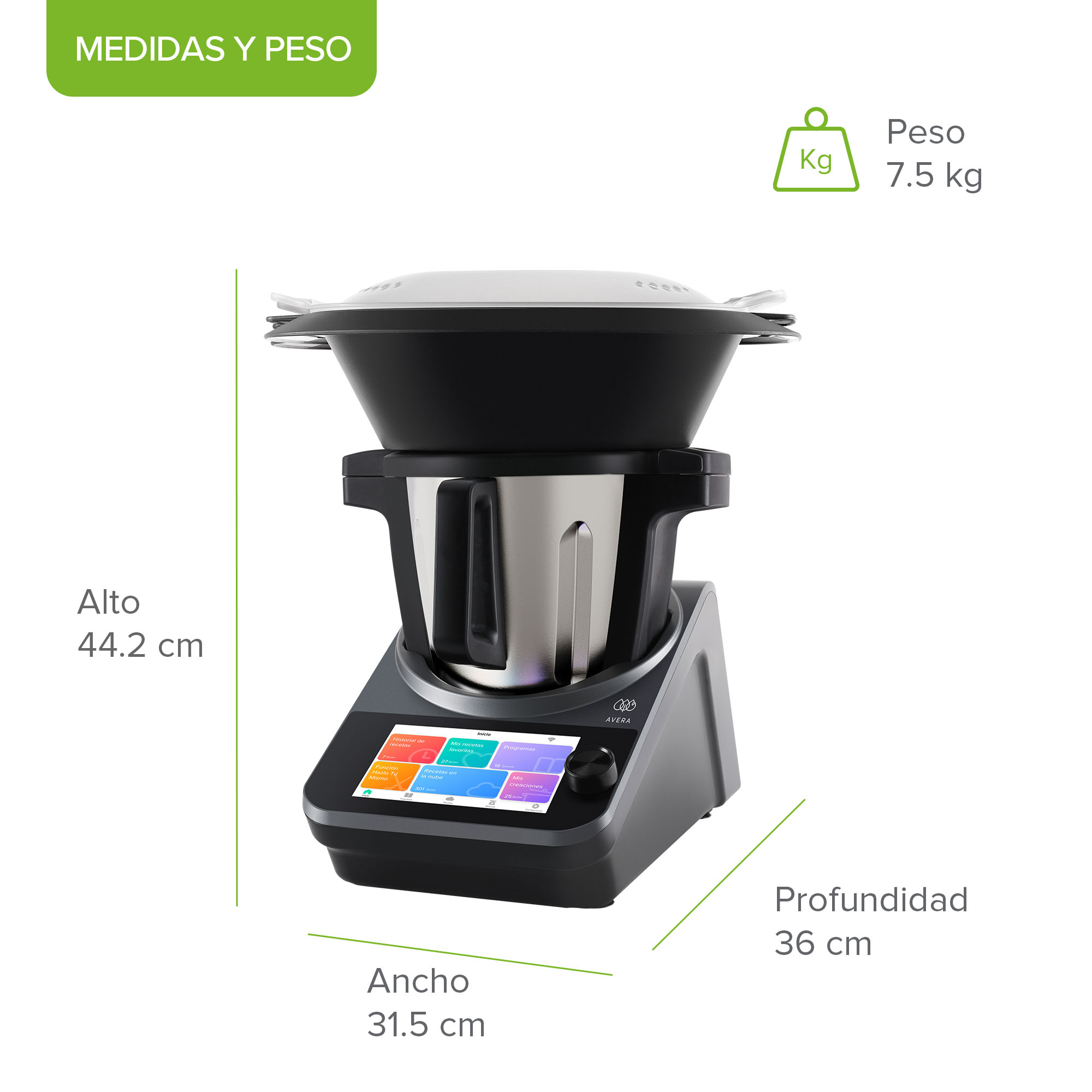 Foto 3 pulgar | Robot de Cocina Avera Chef con 1850 Recetas Incluidas Control táctil y Wifi RC01