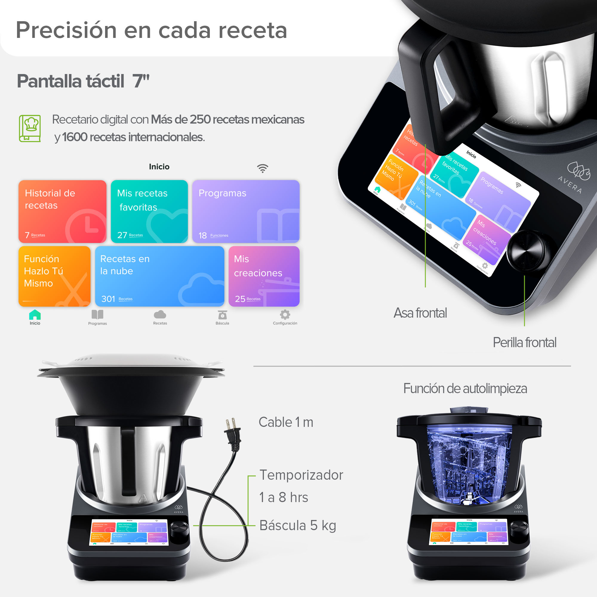 Foto 5 pulgar | Robot de Cocina Avera Chef con 1850 Recetas Incluidas Control táctil y Wifi RC01