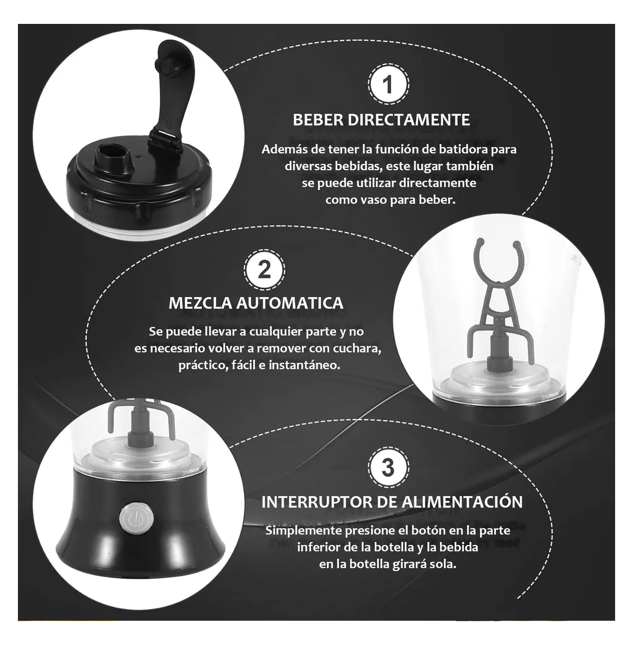 Foto 3 pulgar | Vaso Mezclador Eléctrico De Proteínas Para Gimnasio Transparente Negro