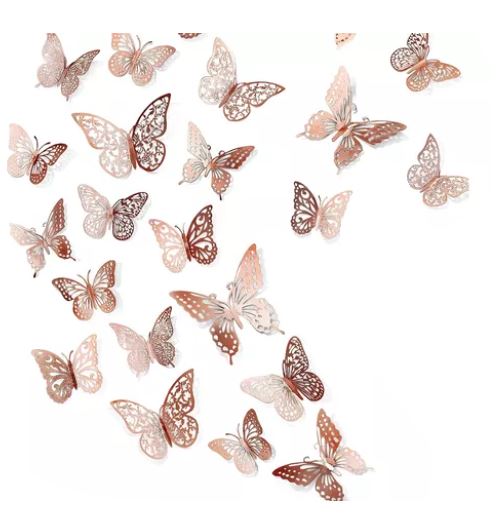 Calcomanía De Pared Con Diseño De Mariposa 3d, 48 Uds, Rosa Metalico