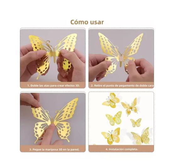 Foto 4 pulgar | Calcomanía De Pared Con Diseño De Mariposa 3d, 48 Uds, Rosa Metalico