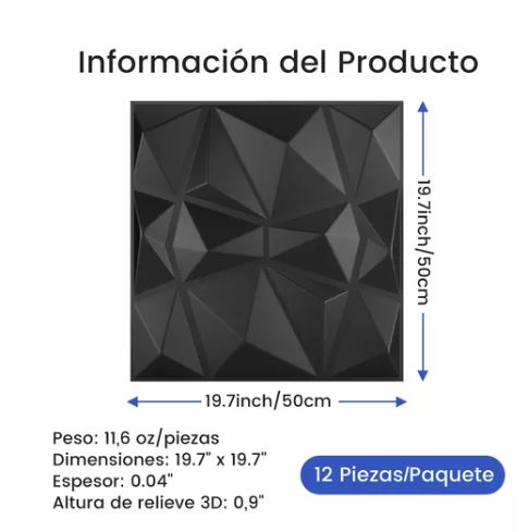 Foto 3 pulgar | Paneles Decoración 3d Wünd  Pvc 50x50 cm 12 Piezas