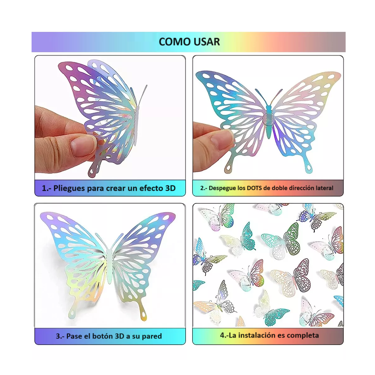 Foto 3 pulgar | Mariposas Decorativas 3d Pared Laser de color Blanco 72 pcs