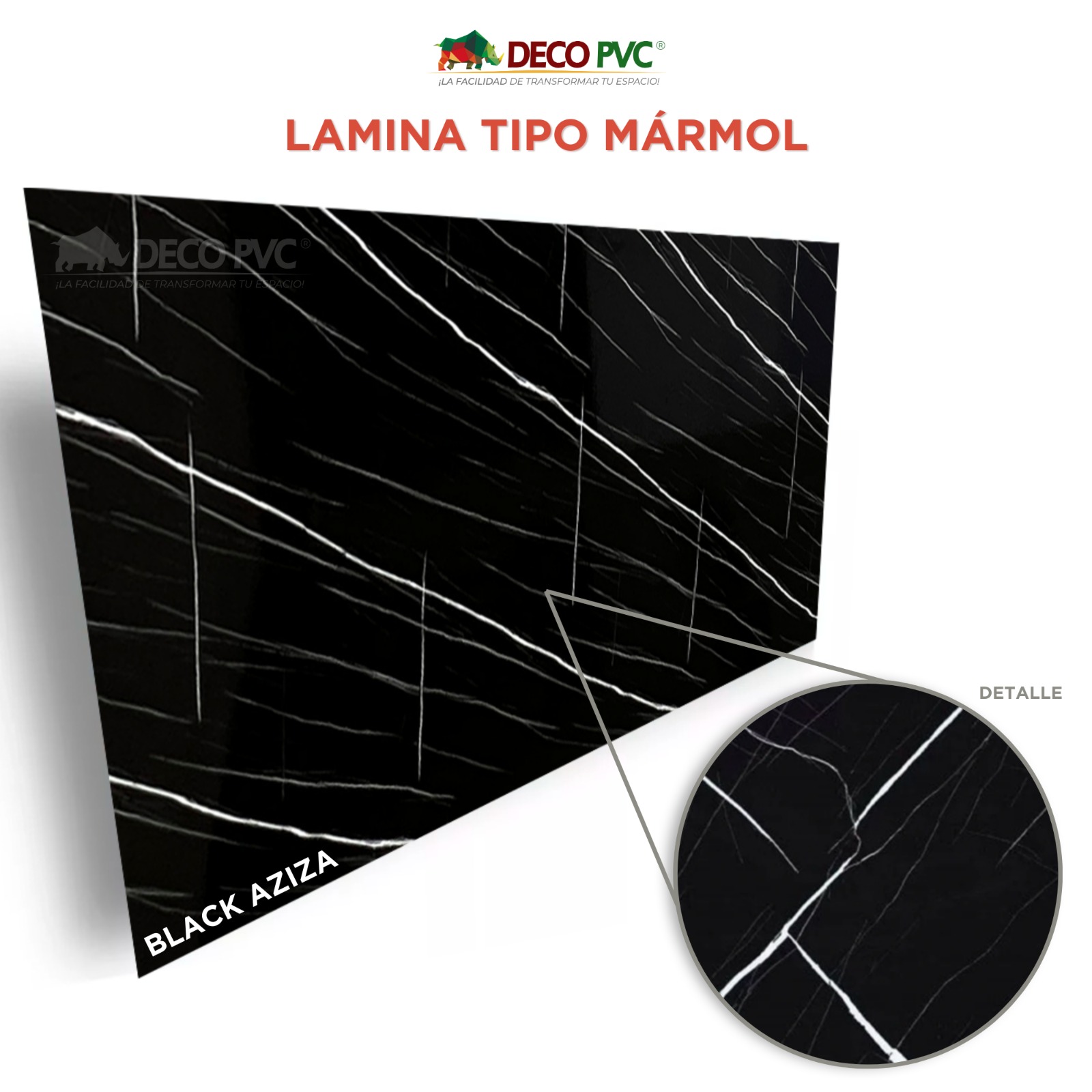 Foto 4 | Lámina Tipo Mármol PVC 1.22 X 2.44 m Abarca 2.97m2 Black Aziza 1 Pieza