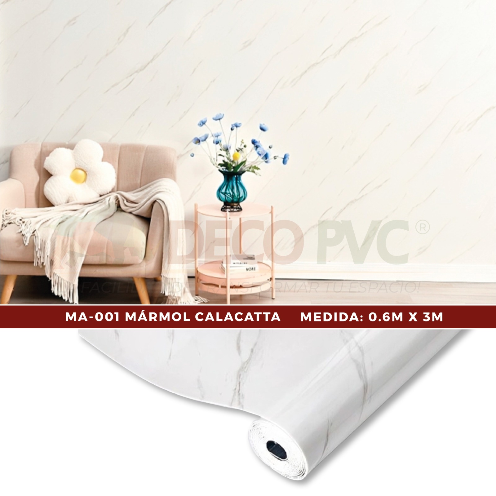 Foto 3 pulgar | PVC Autoadherible en Rollo 5.4 m2 Diseño de Mármol Calacatta 3 Piezas