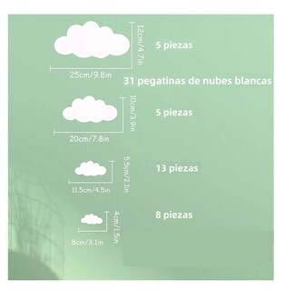Foto 2 | Pegatinas De Pared Big Cloud Desmontables De Vinilo 31 Nubes Blanco