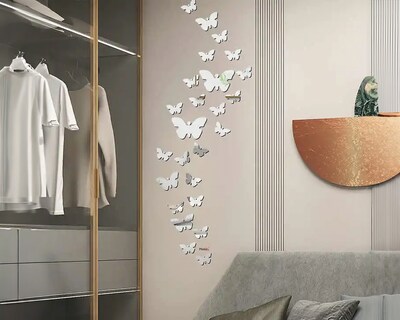 Foto 3 | Vinilo Decorativo Con Acabado De Espejo Con Diseño De Mariposas color Plata