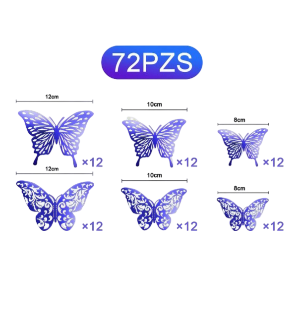 Foto 3 pulgar | 72pzs Xtellar Mariposas Decorativas, 3d Pared Colore Metalicos  Color Azul