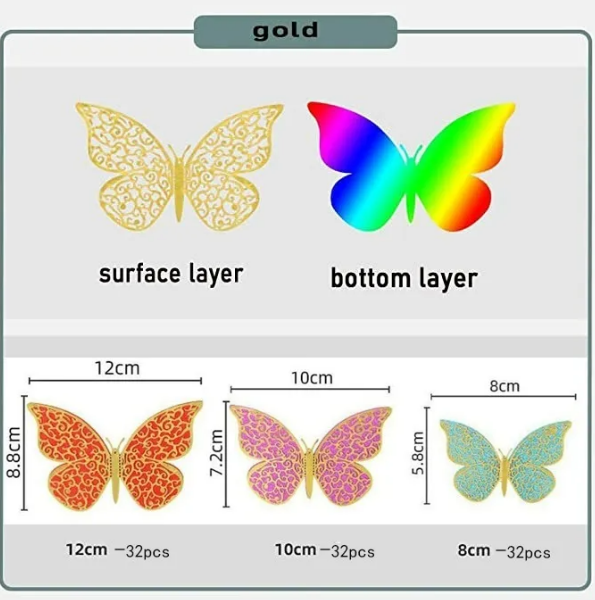 Foto 4 pulgar | Xtellar Vinilos Decorativos Pared 3d Mariposas En Doble Capa Con 96 Piezas