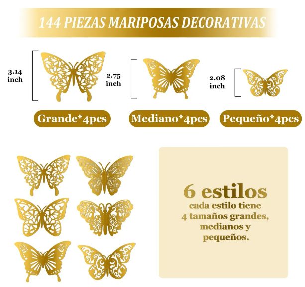 Foto 5 pulgar | Xtellar Mariposas Decorativas 3d Metálicas, Pack De 144, Perfectas Para Embellecer Tu Hogar