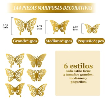 Foto 4 | Xtellar Mariposas Decorativas 3d Metálicas, Pack De 144, Perfectas Para Embellecer Tu Hogar