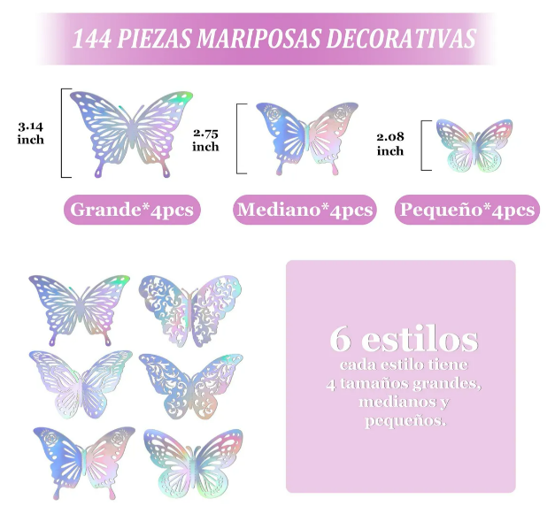 Foto 5 pulgar | Xtellar Mariposas 3d Metálicas Decorativas Adhesivas Para Pared - 144 Piezas Mágicamente Versátiles