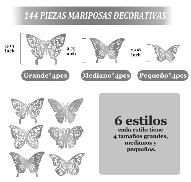 Foto 4 | Xtellar Mariposas Decorativas 3d Metálicas, Pack De 144, Perfectas Para Embellecer Tu Hogar
