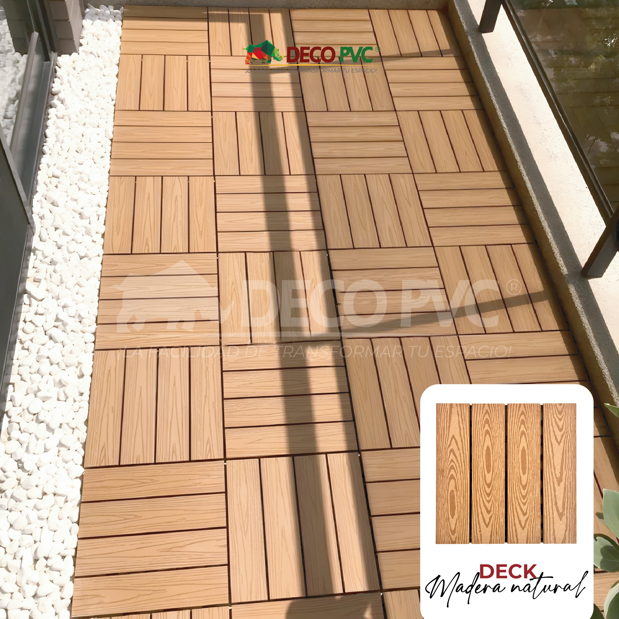 Foto 4 pulgar | Piso Deck Madera Natural Wpc Modular Jardín 30x30cm Fácil Instalación 6pzs