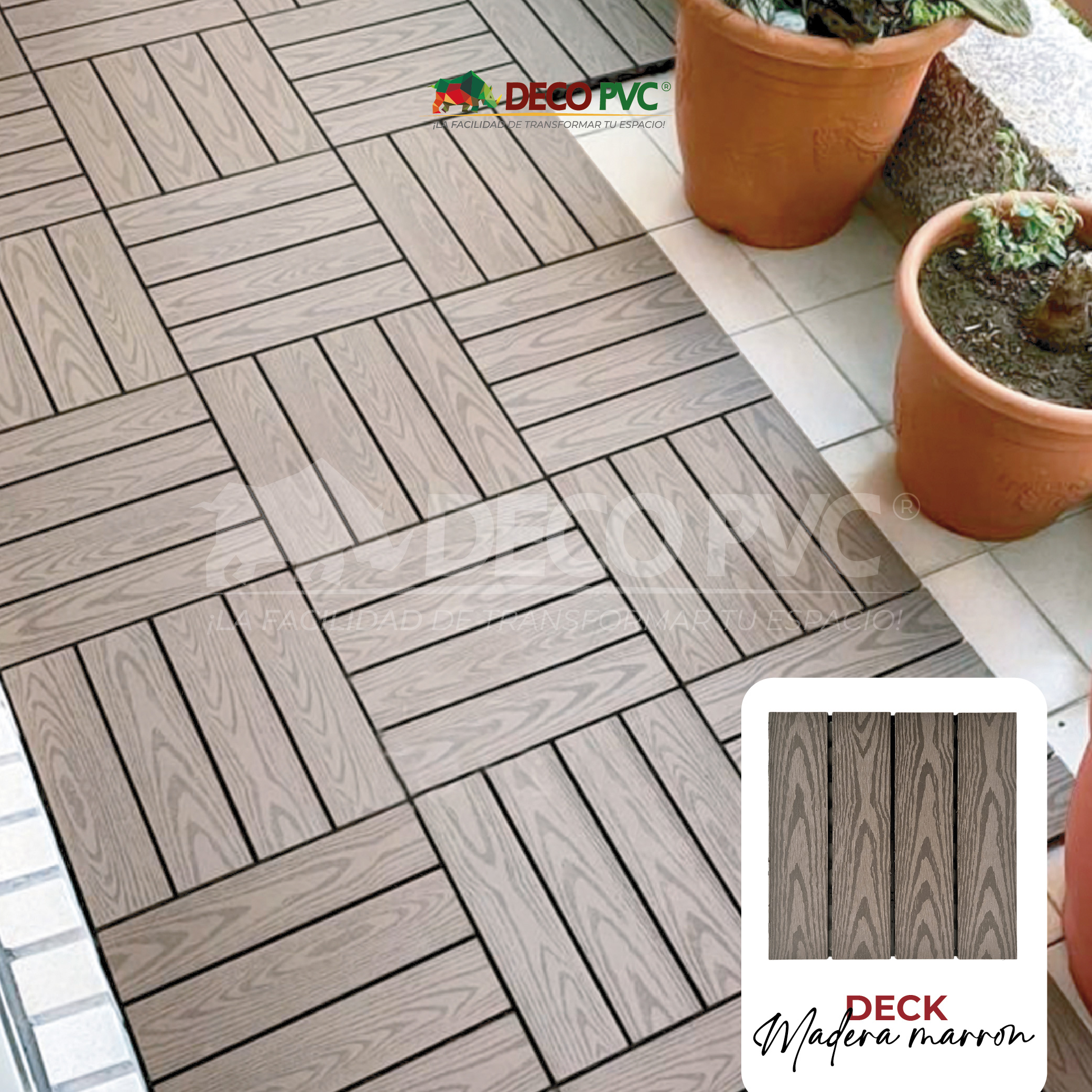 Foto 4 pulgar | Piso Deck Madera Marrón Wpc Modular Jardín 30x30cm Fácil Instalación 6pzs