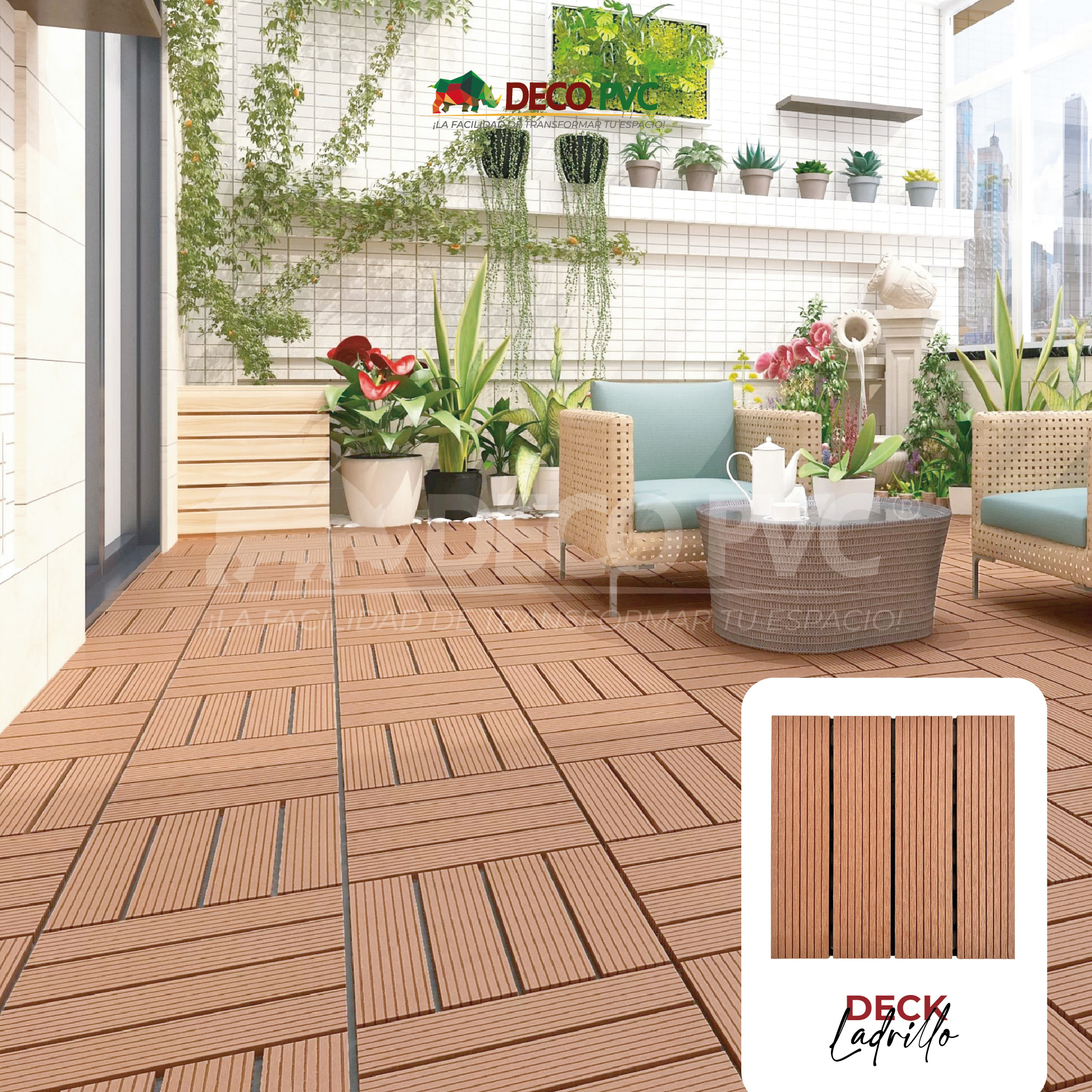 Foto 4 pulgar | Piso Deck Ladrillo Wpc Modular Jardín 30x30cm Fácil Instalación 6pzs