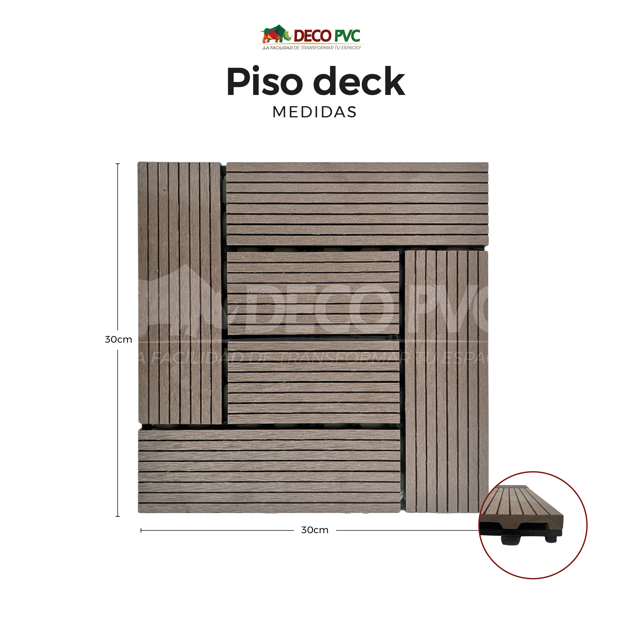 Foto 5 pulgar | Piso Deck Ladrillo Wpc Modular Jardín 30x30cm Fácil Instalación 6pzs