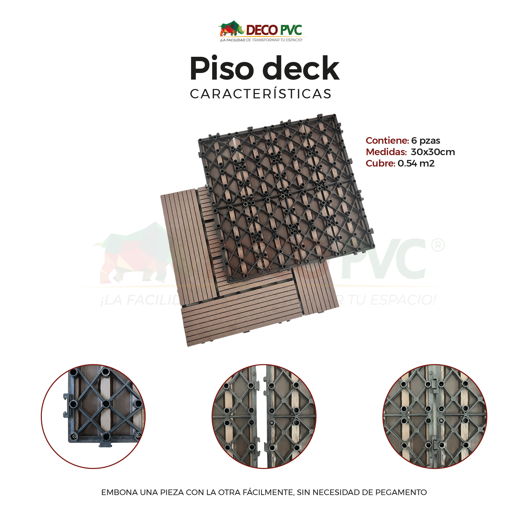 Foto 7 pulgar | Piso Deck Ladrillo Wpc Modular Jardín 30x30cm Fácil Instalación 6pzs