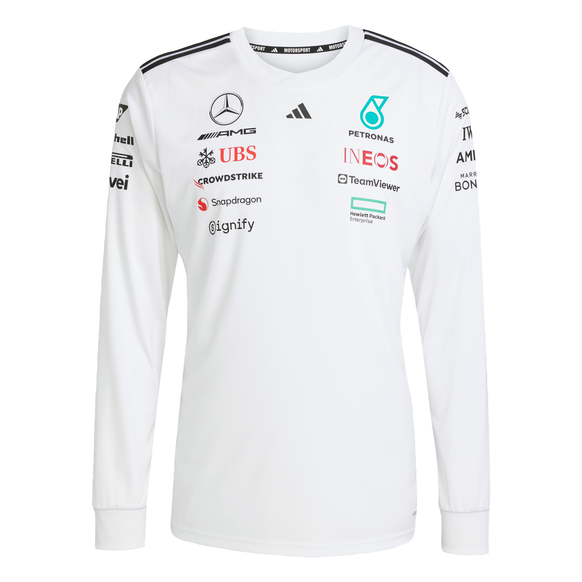 Foto 2 pulgar | Playera Oficial Blanca Manga Larga De Piloto Mercedes - Amg Petronas F1 Team Adidas Blanco Hombre