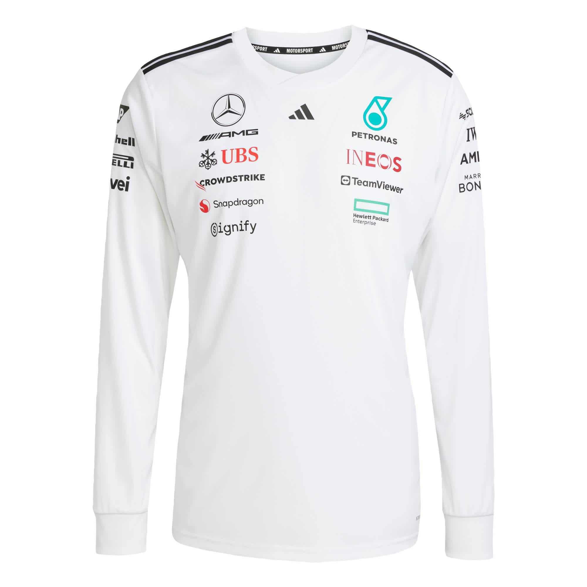 Foto 2 pulgar | Playera Oficial Blanca Manga Larga De Piloto Mercedes - Amg Petronas F1 Team Adidas Blanco Hombre