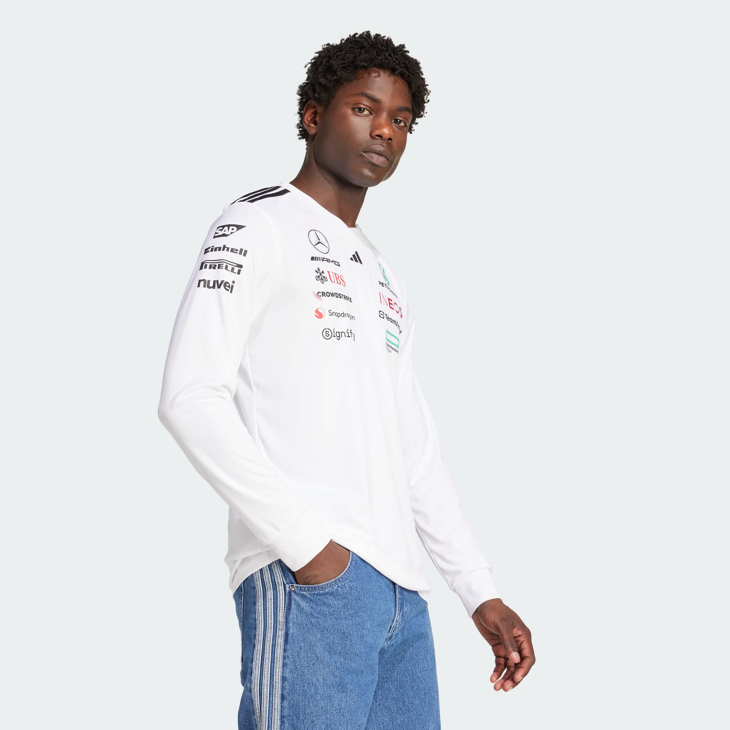 Foto 6 pulgar | Playera Oficial Blanca Manga Larga De Piloto Mercedes - Amg Petronas F1 Team Adidas Blanco Hombre