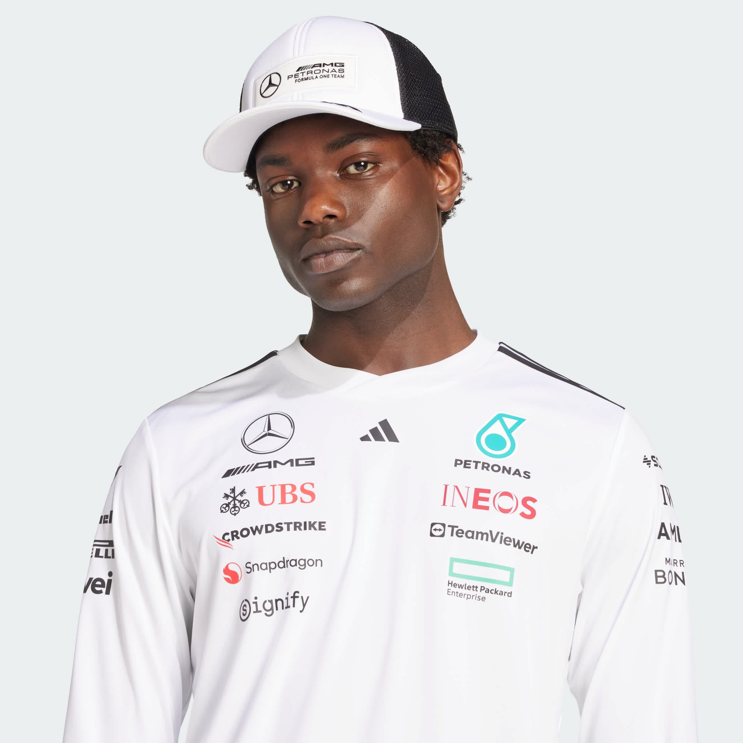 Foto 7 pulgar | Playera Oficial Blanca Manga Larga De Piloto Mercedes - Amg Petronas F1 Team Adidas Blanco Hombre